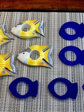 Hand-Painted Yellow & Blue Fish Napkin Rings